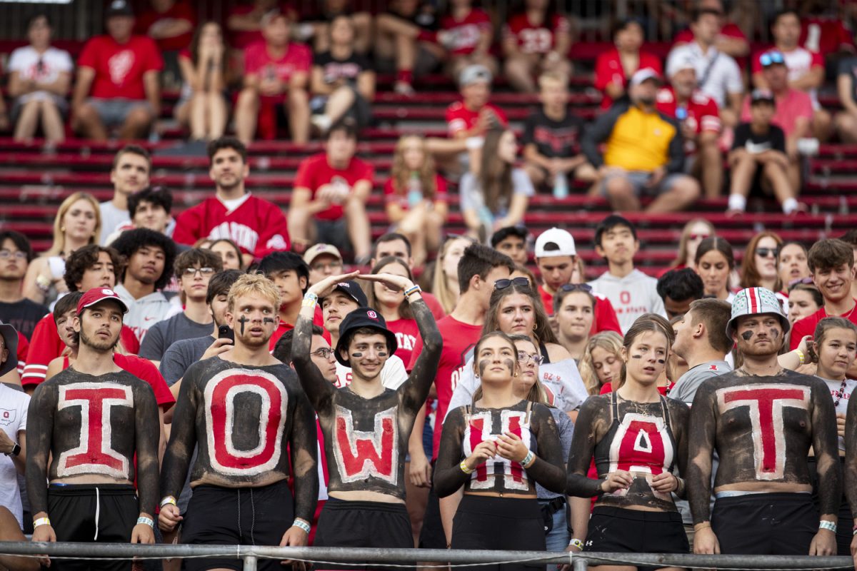 Ohio State fans observe a football game between No. 3 Ohio State and Iowa at Ohio stadium in Columbus on Saturday, Oct. 4, 2024. The Buckeyes defeated the Hawkeyes 35-7.