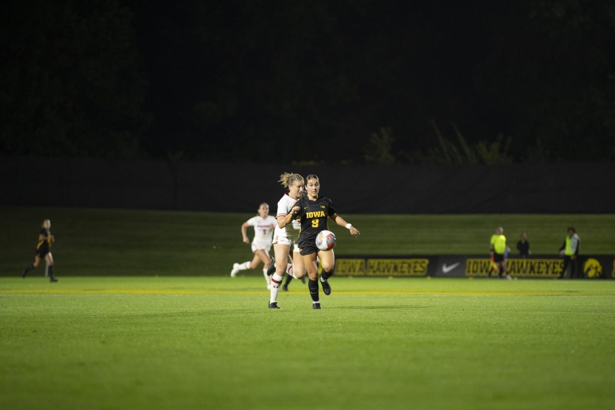 Maya Hansen during the Iowa women’s soccer game vs. Wisconsin at the University of Iowa Soccer Complex on Oct. 10 in Iowa City, Iowa. The Hawkeyes fell short and lost 2-1.