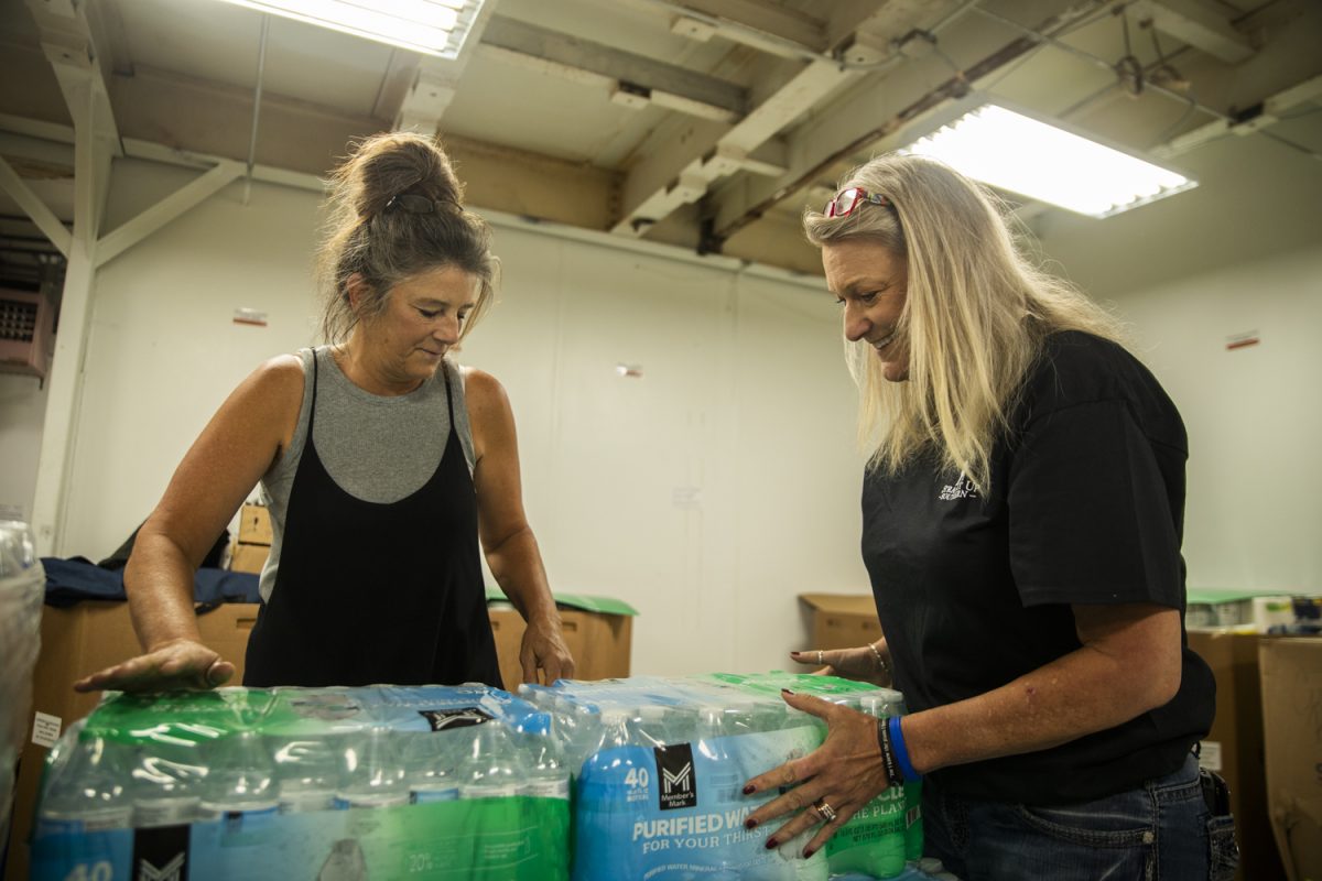 Volunteers Barb Hartgrave and Joyce Rozek sort through supplies during a donation drive for
Hurricane Helene victims set up by a partnership between Rozek and JMS Transportation in a
warehouse south of downtown Cedar Rapids on Oct. 13, 2024. “It’s not what you know, it’s who you know,” Rozek said, who has worked in sales for multimillion, international companies like Grainger for nearly two decades. “I go home tired every night, but I go home with a huge smile on my face.”