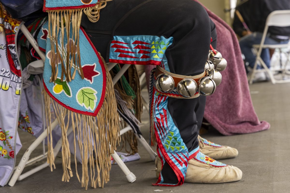 Dancers are seen in traditional regalia at the Indigenous Peoples Day Celebration at Terry Trueblood Recreation Area in Iowa City on Monday, Oct. 14th, 2024. Indigenous Peoples’ Day is used to recognize members of the community and their continuous journey. Wyatt Goodale/Daily Iowan