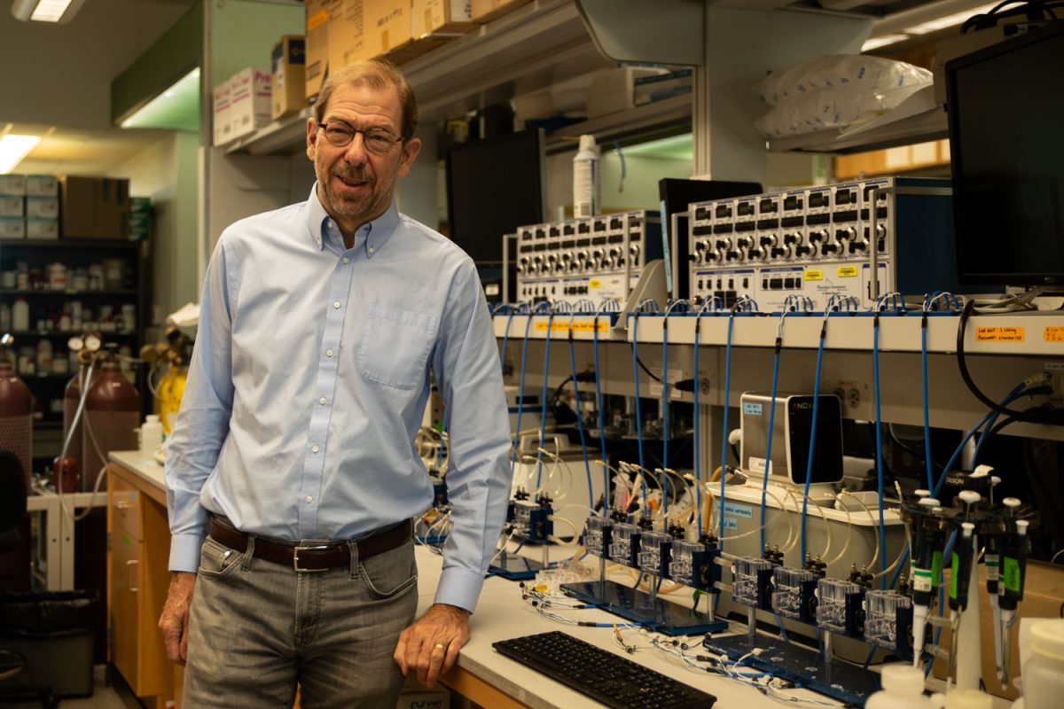 Pediatric pulmonologist Dr. Paul McCray Jr. poses for a portrait at the Pappajohn Biomedical Discovery Building on Oct. 15. McCray received the 2024 Trailblazer Award from Emily’s Entourage for his work in gene therapies and finding treatments for cystic fibrosis.