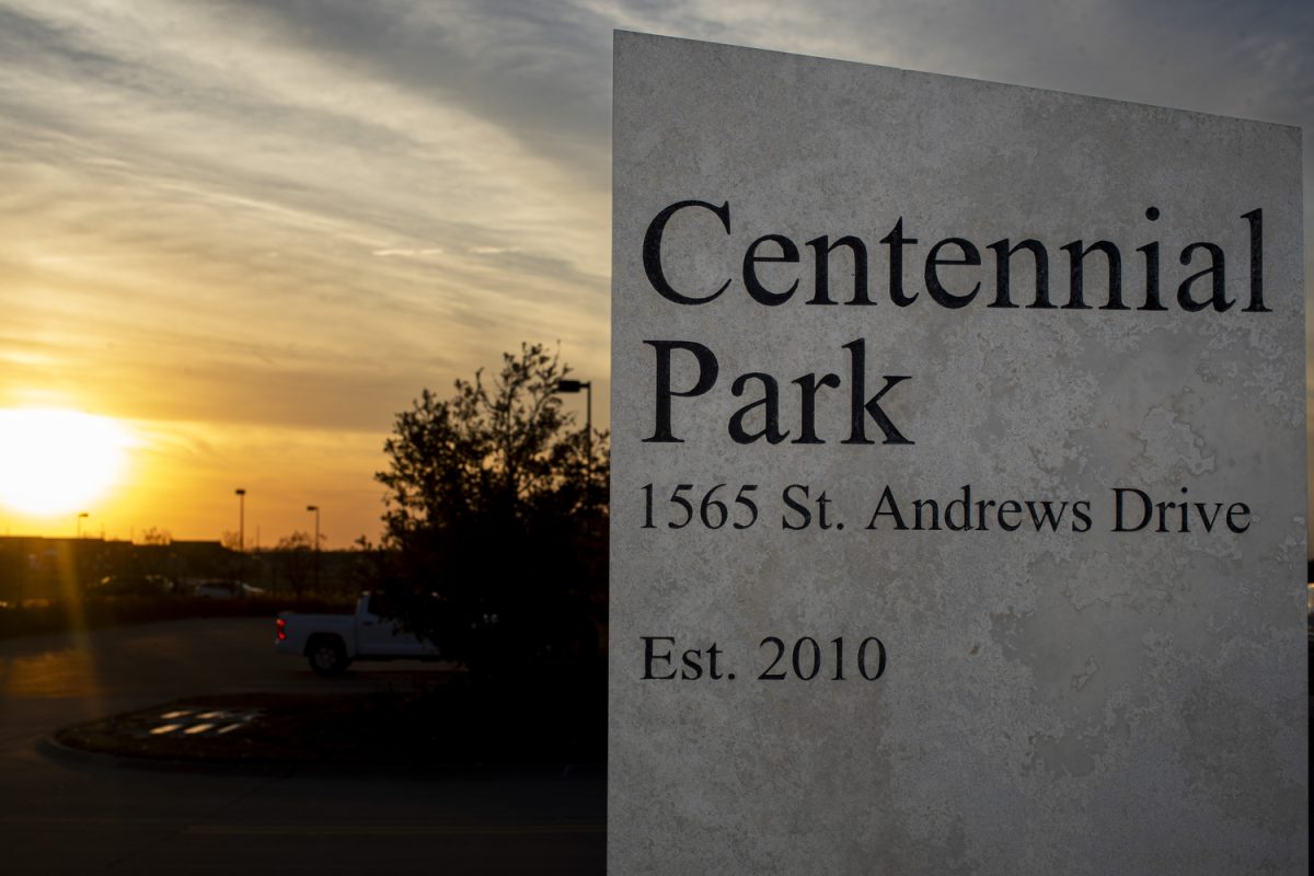 A Centennial Park sign as seen at Centennial Park in North Liberty, Iowa on Monday, Oct. 21, 2024. 