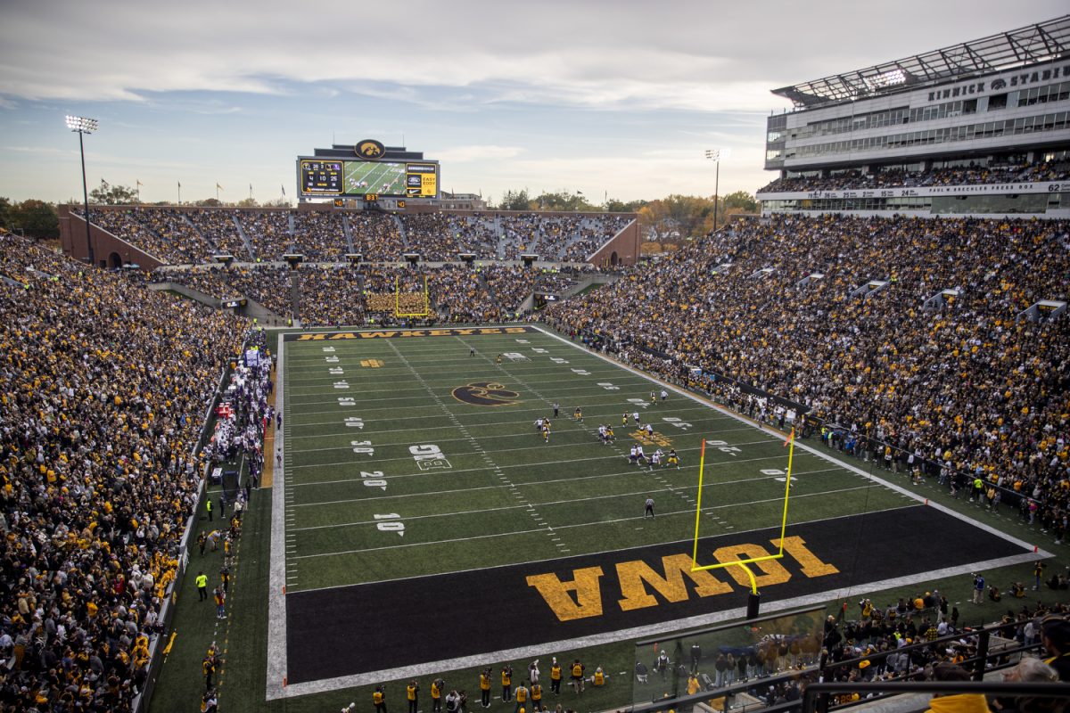 Northwestern prepares to punt the ball during a football game between Iowa and Northwestern at Kinnick Stadium on Saturday, Oct. 26, 2024. The Hawkeyes defeated the Wildcats, 40-14.