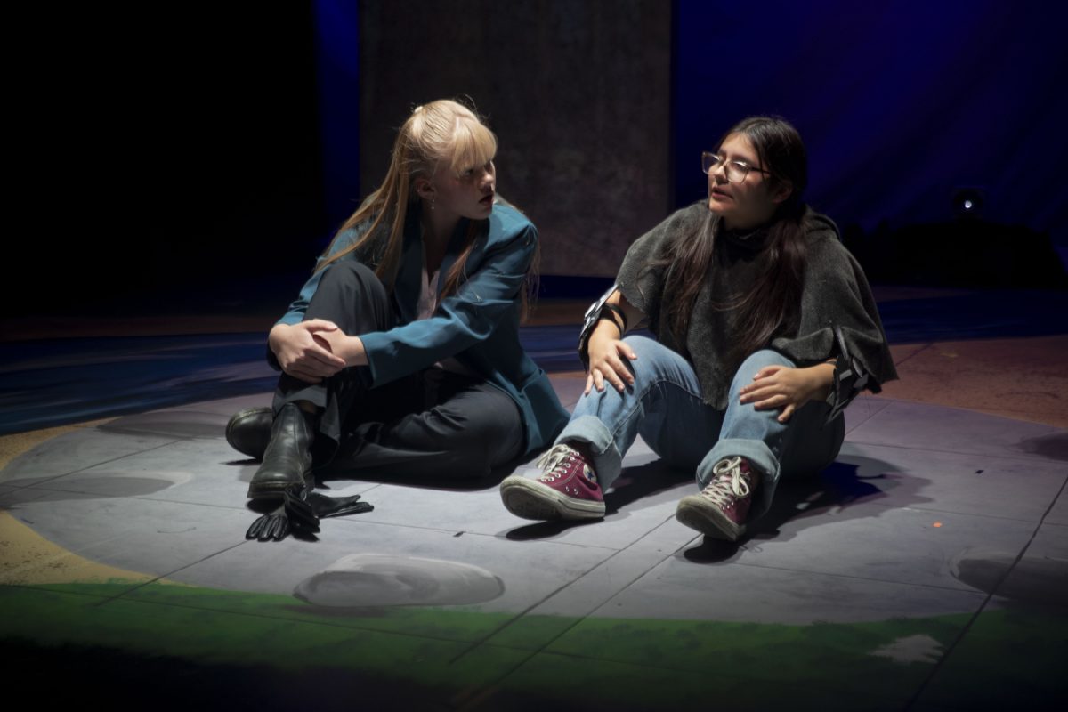 Two sisters, Agnes Evans (Norah Jo Robinson) and Tilly Evans (Shea Sanders) reconcile during a performance of She Kills Monsters at the James Theatre on Friday, Oct. 25, 2024. Performances were held Oct. 25-27.