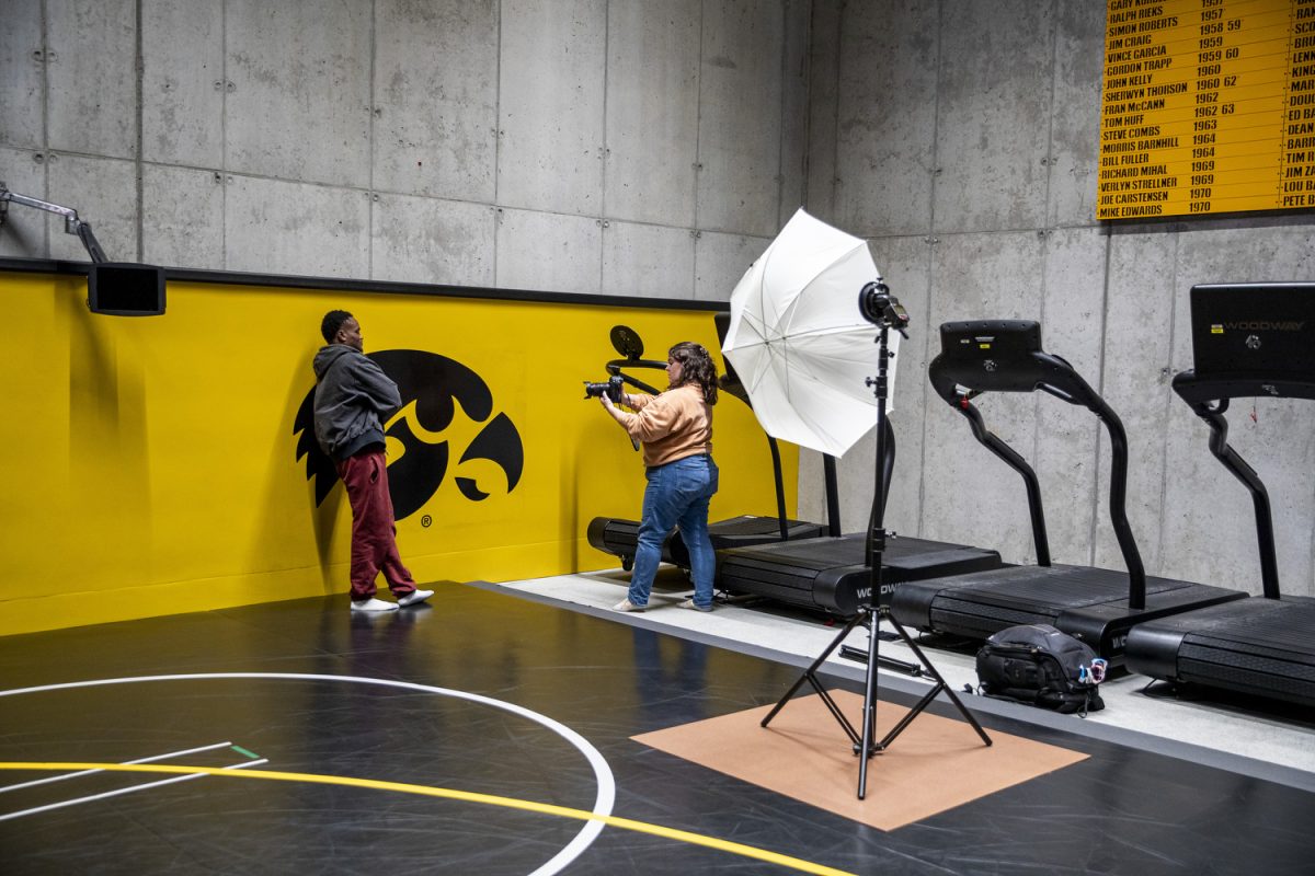 Iowa 157-pound Jacori Teemer poses for a portrait during men’s wrestling media day at Carver-Hawkeye Arena in Iowa City, on Thursday Oct. 31, 2024. Last season, Iowa placed fifth in the NCAA Wrestling Championships with five all-Americans.