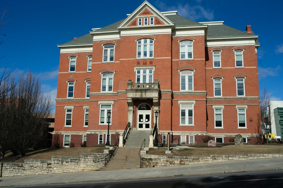 Calvin Hall, where the Office of Admissions for the University of Iowa is located, sits in the sun on Monday, Feb. 14, 2022.