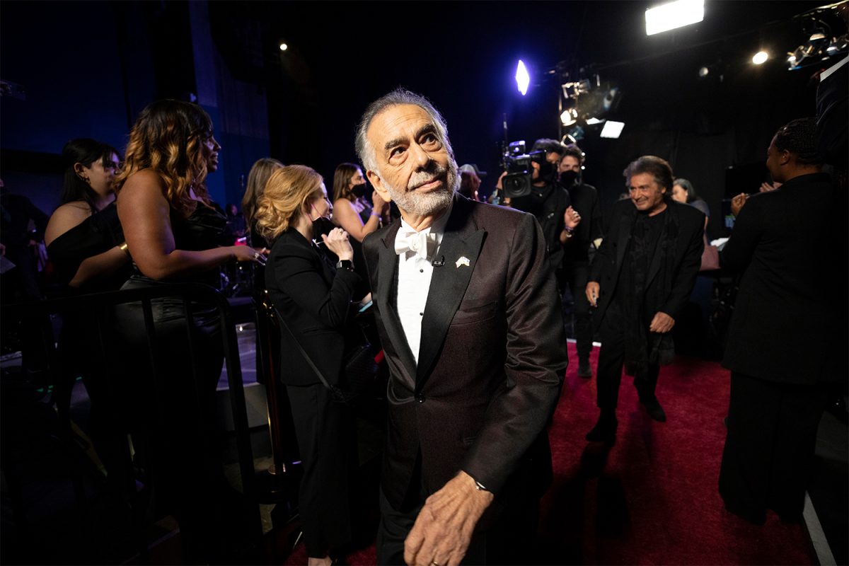 Mar 27, 2022; Los Angeles, CA, USA; Francis Ford Coppola backstage during the 94th Academy Awards at the Dolby Theatre. 