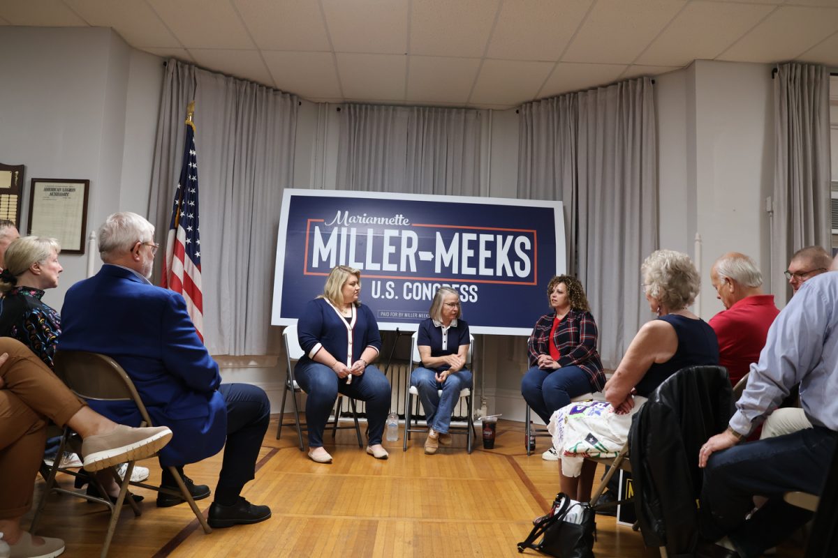 US Representative Mariannette Miller-Meeks speaks at a rally at the American Legion Auxiliary in Walcott, Iowa on Saturday, Oct. 12, 2024. Miller-Meeks is running for reelection in Iowa’s 1st Congressional District. There are currently 212 Democrats and 220 Republicans serving in the House. 