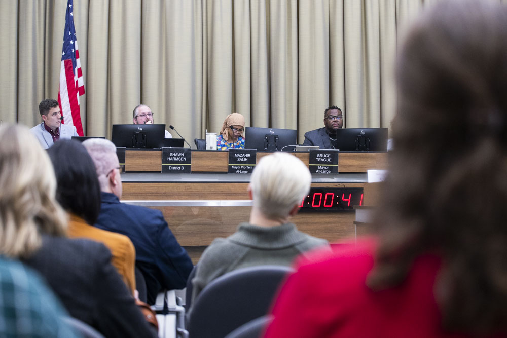 Community members sit in on a City Council formal meeting at City Hall in Iowa City on Monday, Nov. 4, 2024. The council has been discussing how it would like to fill Councilor Andrew Dunn’s upcoming vacant seat.