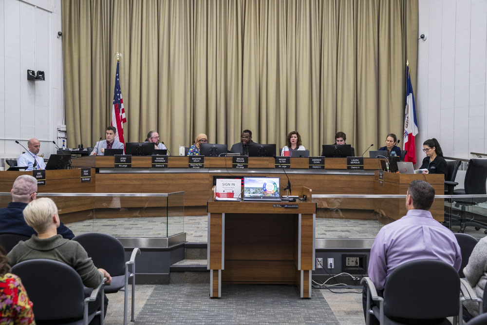 Mayor Bruce Teague speaks to community members during a City Council formal meeting at City Hall in Iowa City on Monday, Nov. 4, 2024.