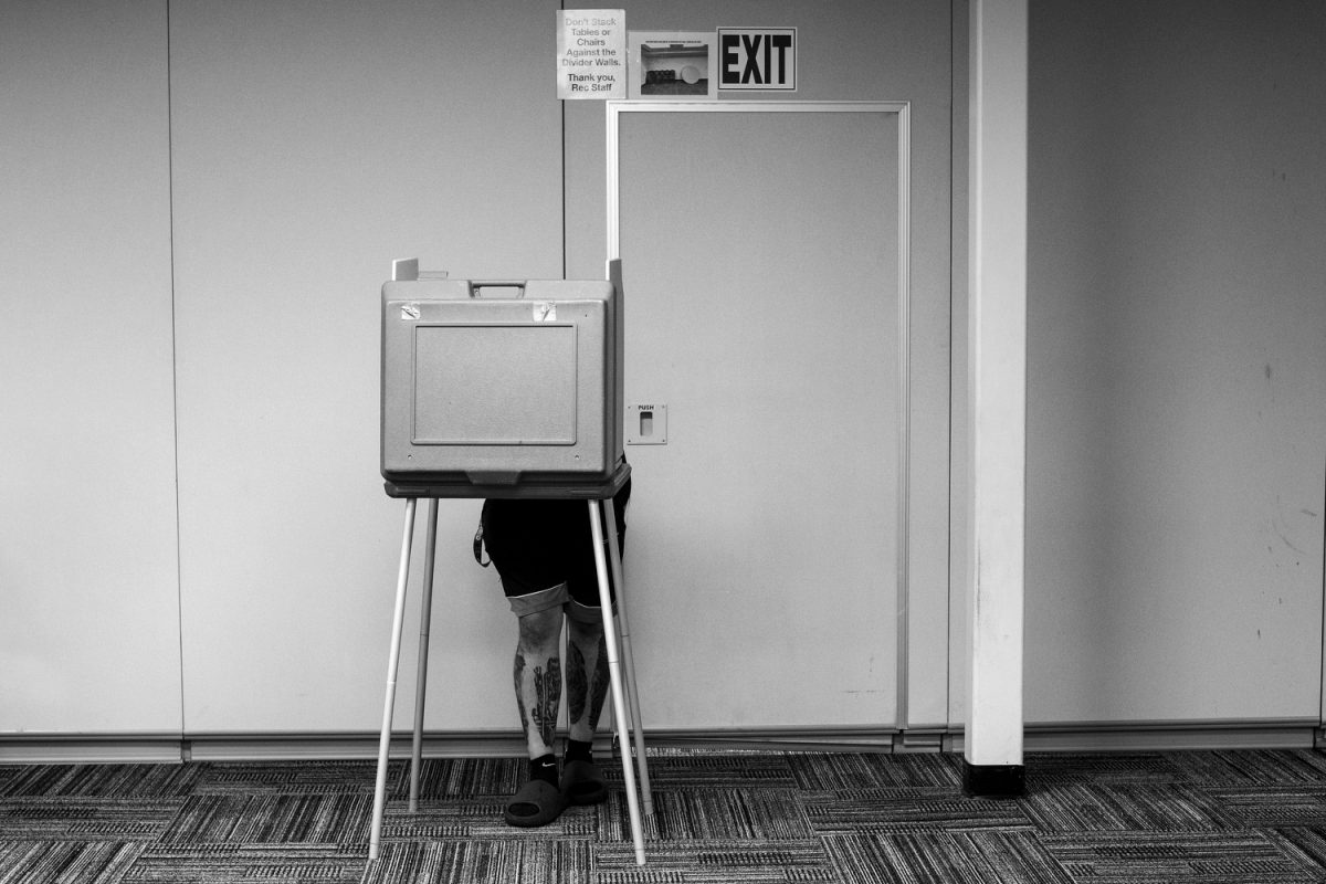 A communtiy member votes at the North Liberty Recreation Center building in North Liberty, IA, on Tuesday, Nov. 5, 2024. Polls opened at 7:00 a.m. and will close in Iowa at 8:00 p.m.