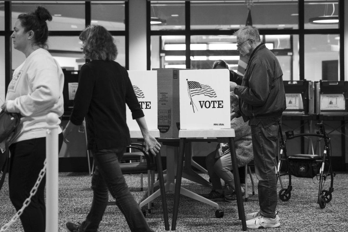 Community members cast their vote at Elkhorn City Hall on Election Day in Elkhorn, Wisconsin, on Tuesday, Nov. 5, 2024. In the U.S. General Election, Wisconsin is one of seven swing states, playing an essential role in the election outcome. As of 2023, Elkhorn has a population of 10,230 people. Elkhorn City Hall has been the polling location for City of Elkhorn residents since 2022, accommodating all size elections. Polls in the city hall opened at 7:00 a.m. and closed at 8:00 p.m.