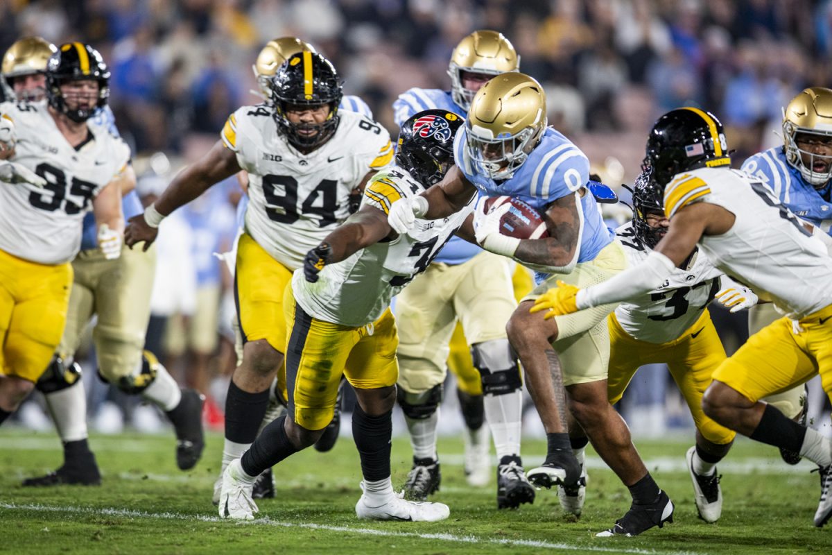 UCLA running back Jalen Berger carries the ball during a football game between Iowa and UCLA at the Rose Bowl Stadium in Pasadena, Calif. on Friday Nov. 8, 2024.