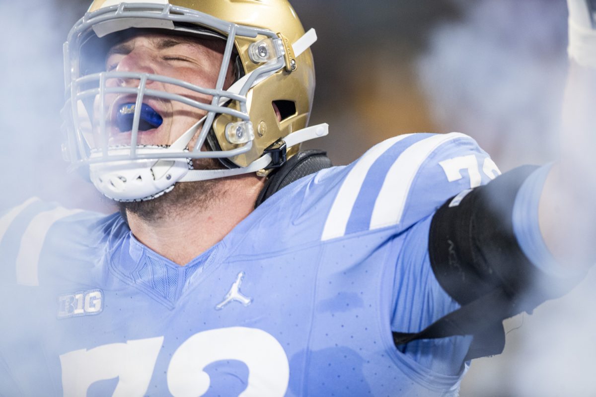 UCLA offensive lineman Garrett DiGiorgio takes the field during a football game between Iowa and UCLA at the Rose Bowl Stadium in Pasadena, Calif. on Friday Nov. 8, 2024. The Bruins defeated the Hawkeyes 20-17.