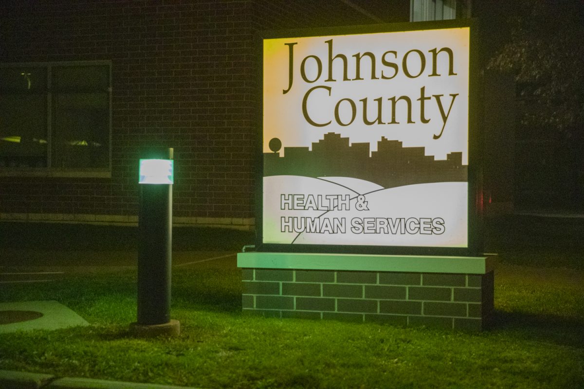 A green light is seen at the Johnson County Health and Human Services Building on Nov. 11, 2024.