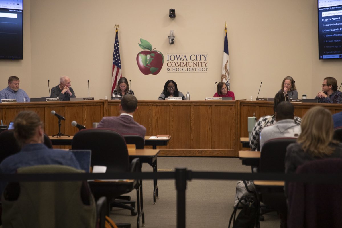 Members of the Iowa City Community School District meet on Nov. 12, 2024. Meetings take place every Tuesday at 6 p.m. in the district’s Educational Services Center. ICCSD is partnered with Iowa Reading Corps to assist students' literary skills.