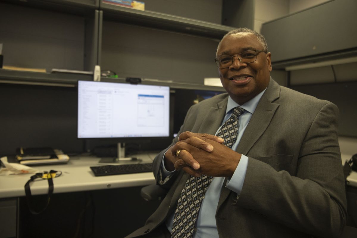 University of Iowa Managing Director of Pharmaceuticals Marlow Hicks poses for a portrait in his office at the Iowa Bioscience Innovation Facility building on Nov. 13, 2024. Hicks recently became the new managing director during the summer of 2024.