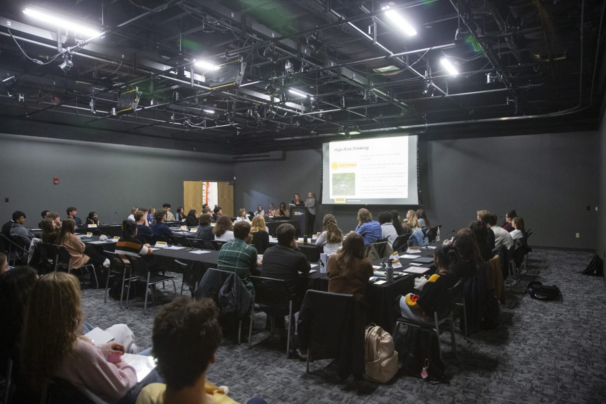 Undergraduate Student Government members meet during a meeting in the Iowa Memorial Union Black Box Theater on Tuesday, Nov. 12, 2024. 