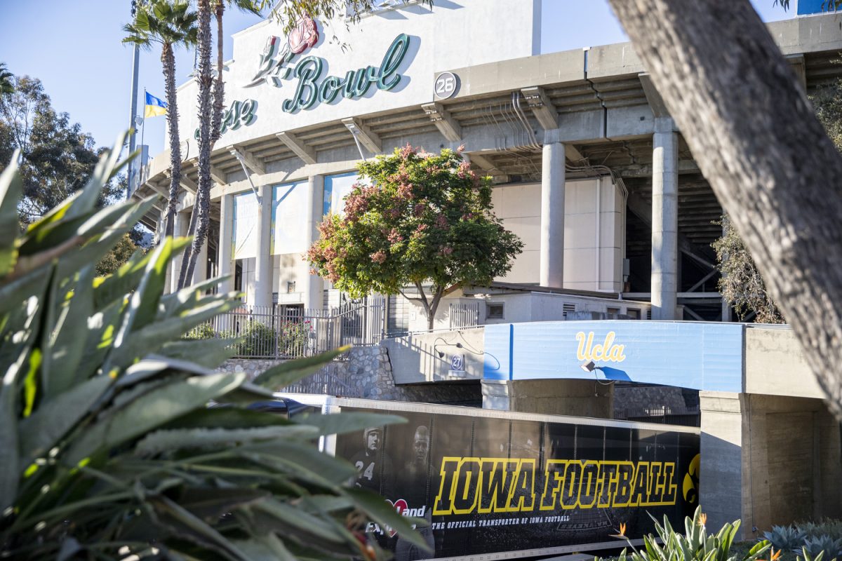 The Iowa Transportation semi-truck is seen outside of the Rose Bowl Stadium before a football game between Iowa and UCLA in Pasadena, Calif. on Nov. 8. The Bruins defeated the Hawkeyes 20-17