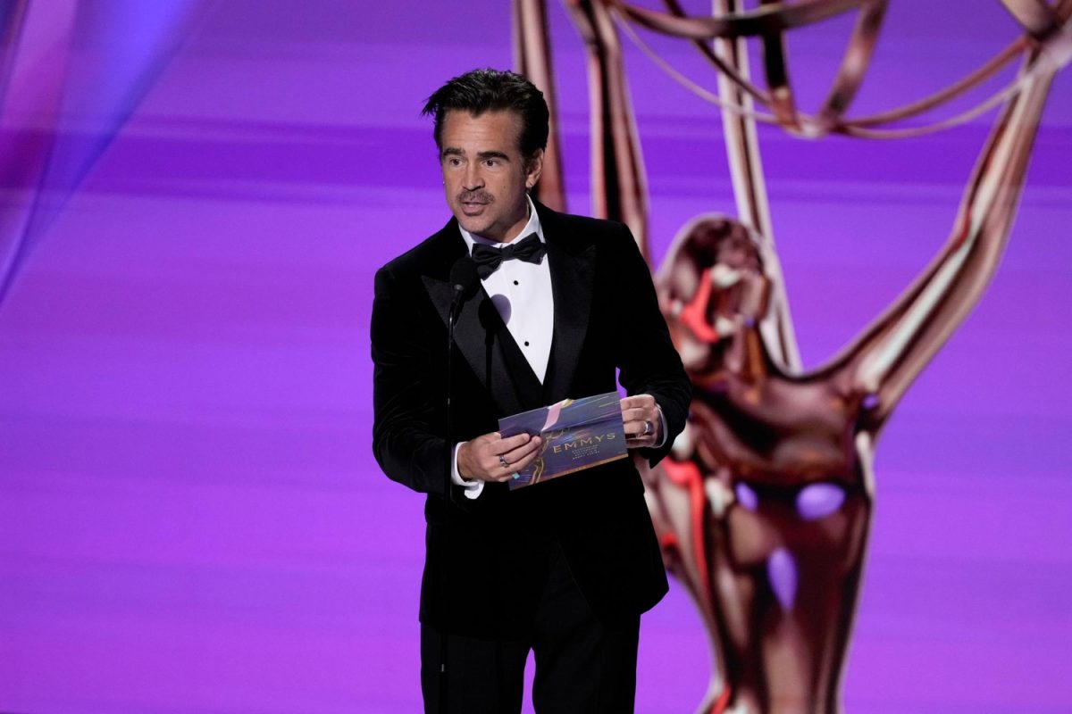 Colin Farrell presents the award for outstanding supporting actor in a drama series at the 76th Emmy Awards at the Peacock Theater on Sept. 15 in Los Angeles.