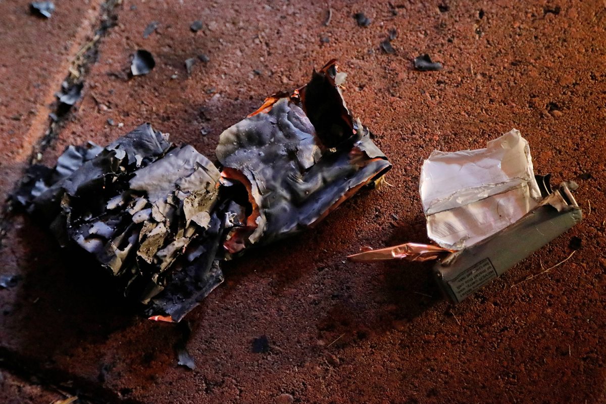 The remnants of an exploded lithium ion battery at a demonstration hosted by New Bedford Fire Department.