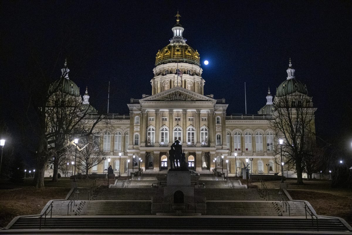 The Iowa State Capitol as seen following the Condition of the State address in Des Moines on Tuesday, Jan. 14, 2025.