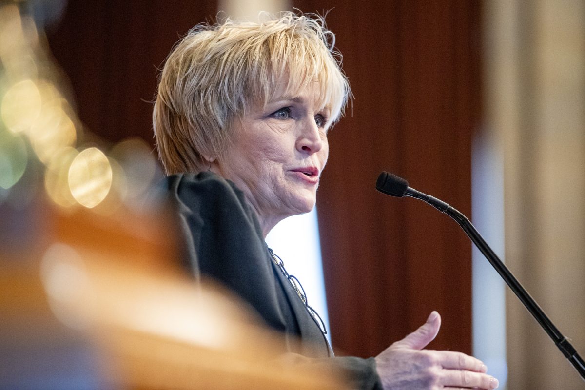 Iowa Supreme Court Chief Justice Susan Christensen speaks during the State of the Judiciary address at the Iowa State Capitol in Des Moines on Wednesday, Jan. 15, 2025.