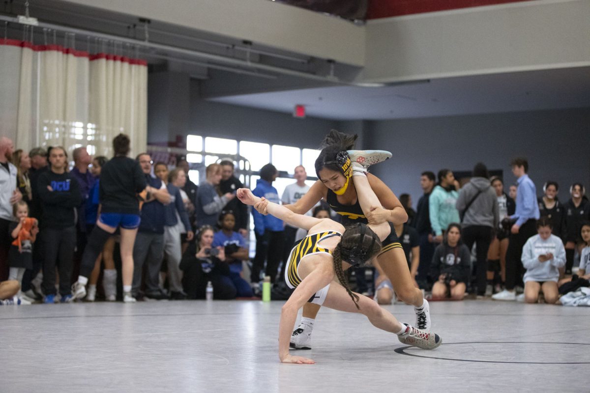 Iowa 103-pound Sterling Dias wrestles 
during the Grand View Open at the Johnson Wellness Center in Des Moines, Iowa on Saturday, Feb. 1, 2025. The Hawkeyes closed out their 2024-25 regular season with six top-three finishes.