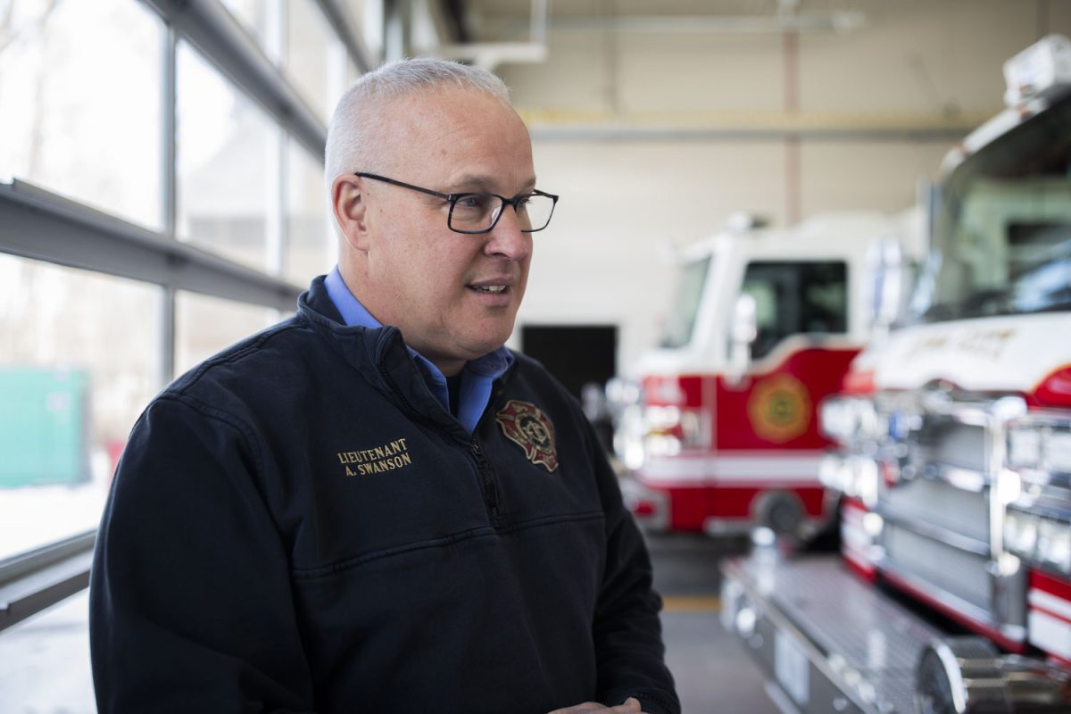 Lt. Axel Swanson poses for a portrait inside of Fire Station 4 in Iowa City on Feb. 18. Swanson received the designation as Fire Officer by the Commission on Professional Credentialing, which is valid for the next three years before his revaluation.