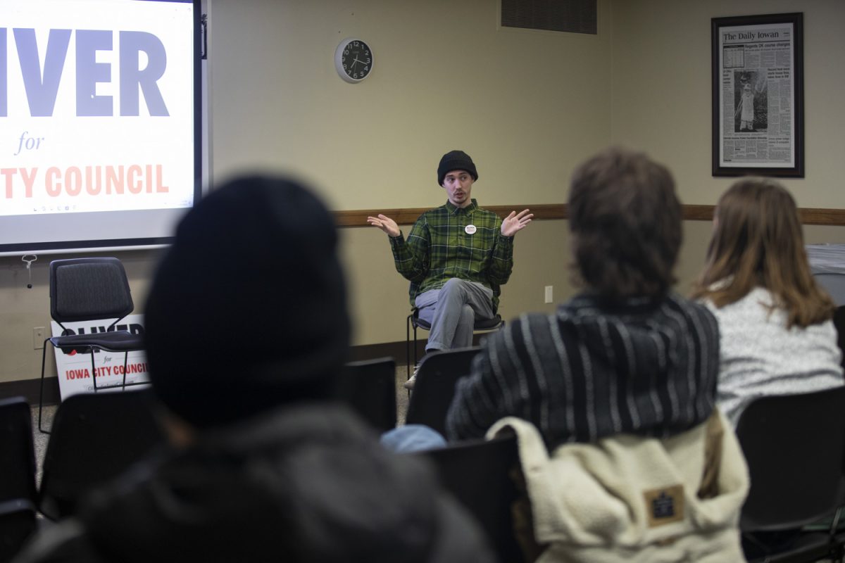 Oliver Weilein speaks to the Young Democratic Socialists of America at the Iowa Memorial Union on Thursday, Feb 20, 2025. The YDSA invited him to a Q&amp;A to talk about his campaign for Iowa City Council, where he is running against Ross Nusser in a March 4 election.