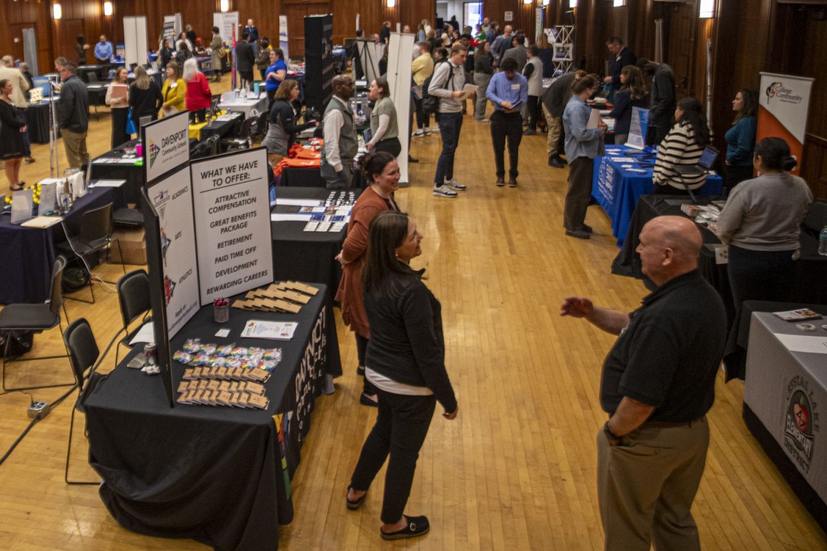Attendees mill around during the teacher career fair in the Iowa Memorial Union on Monday, March 3, 2025. Many education students hoped to enter the workforce in a time where the United States is seeing a lack of educators.