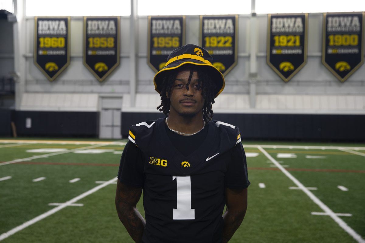 Iowa wide receiver KJ Parker poses for a portrait during the Iowa Football Media Day on Friday, August 9, 2025.