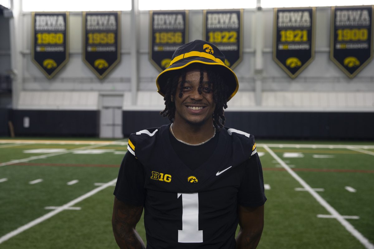 Iowa wide receiver KJ Parker poses for a portrait during the Iowa Football Media Day on Friday, August 9, 2025.