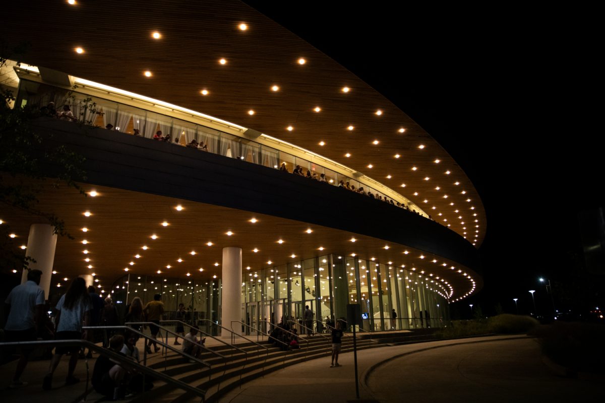 Community members enter Hancher Auditorium at the University of Iowa on Thursday, Aug. 28, 2025. 