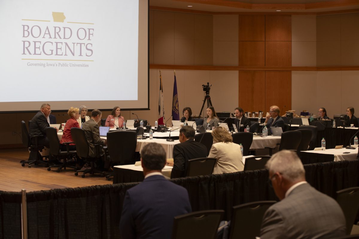 The Iowa Board of Regents is presented the University of Iowa’s annual facilities report at the University of Northern Iowa’s Maucker Union in Cedar Falls, Iowa on Wednesday, Sept. 17, 2025.