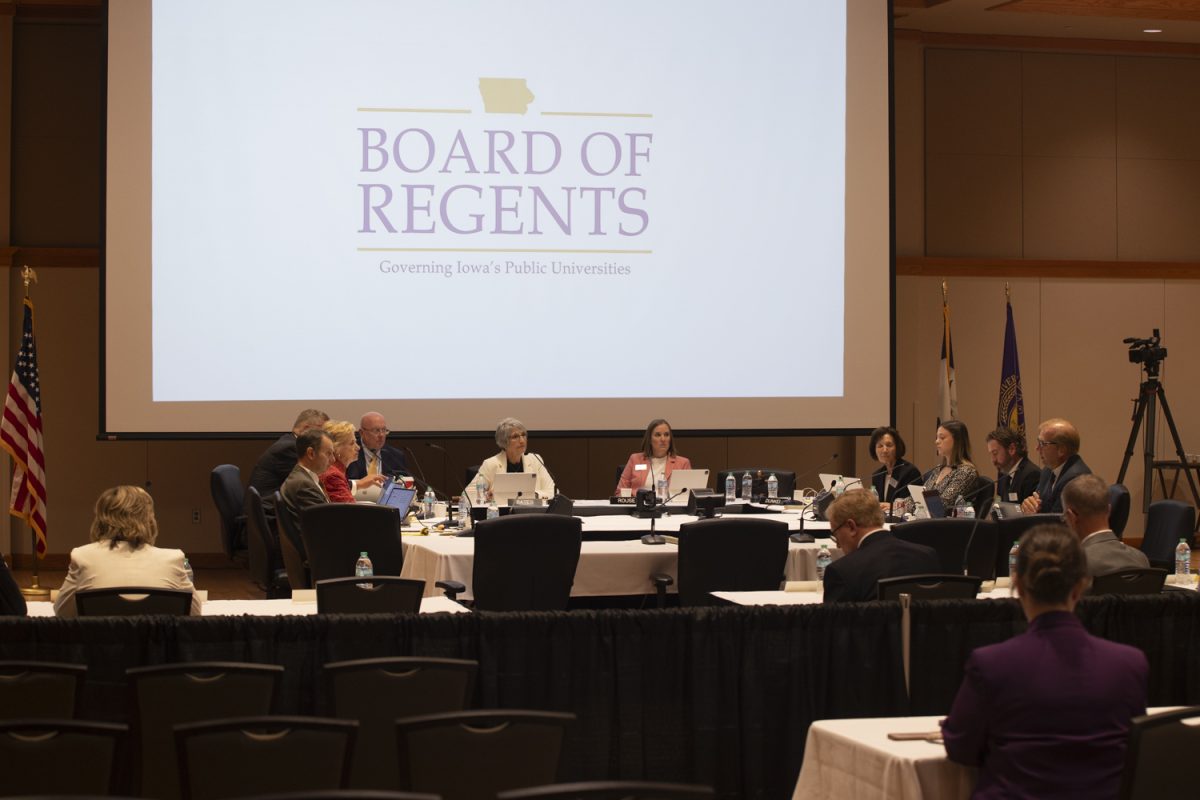 The Iowa Board of Regents begins open session at the University of Northern Iowa’s Maucker Union in Cedar Falls, Iowa on Wednesday, Sept. 17, 2025. The board has overseen the University of Iowa, Iowa State, and the University of Northern Iowa for the last 116 years.
