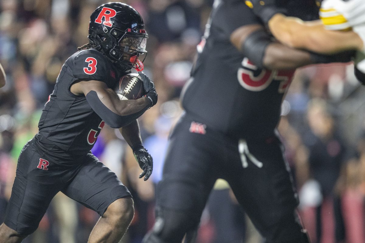 Rutgers running back Antwan Raymond carries the ball into the end zone during a football game between Iowa and Rutgers at SHI Stadium in Piscataway, N.J. on Sept. 19, 2025. (Cody Blissett / The Daily Iowan)