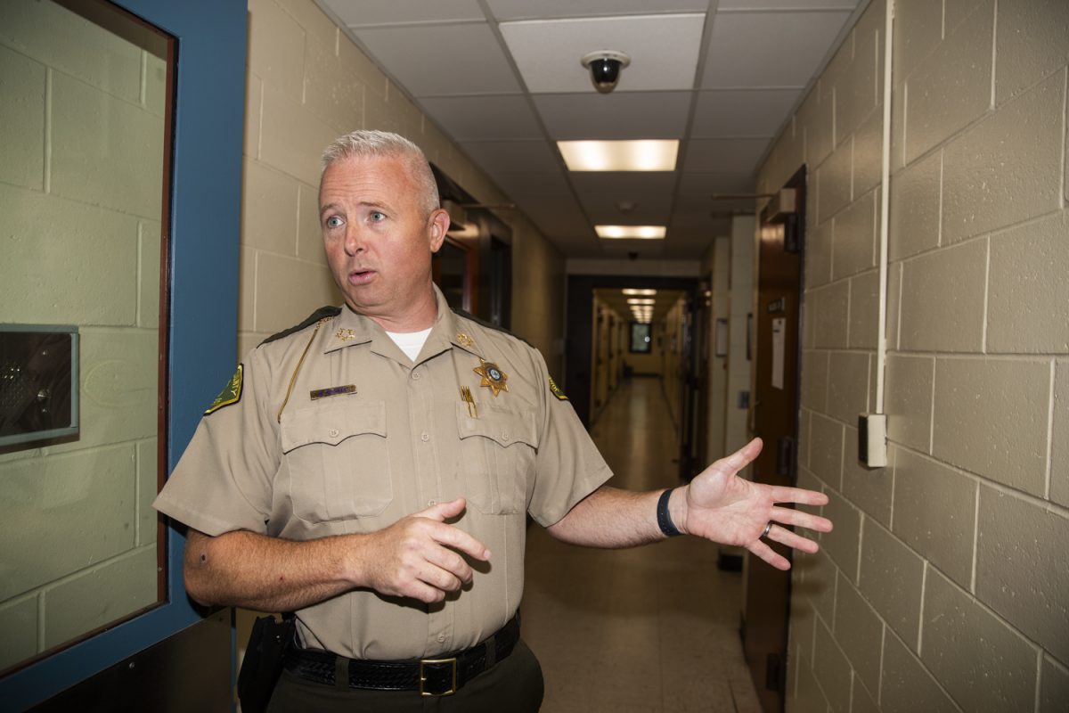Johnson County Sheriff Brad Kunkel answers questions inside the Johnson County Jail on Monday, Sept. 29, 2025. In a property condition assessment by Axiom Consultants, the Sheriff’s Office and Jail was deemed to have significant deficiencies including issues with the exterior wall and initial failure of some supporting structural elements.