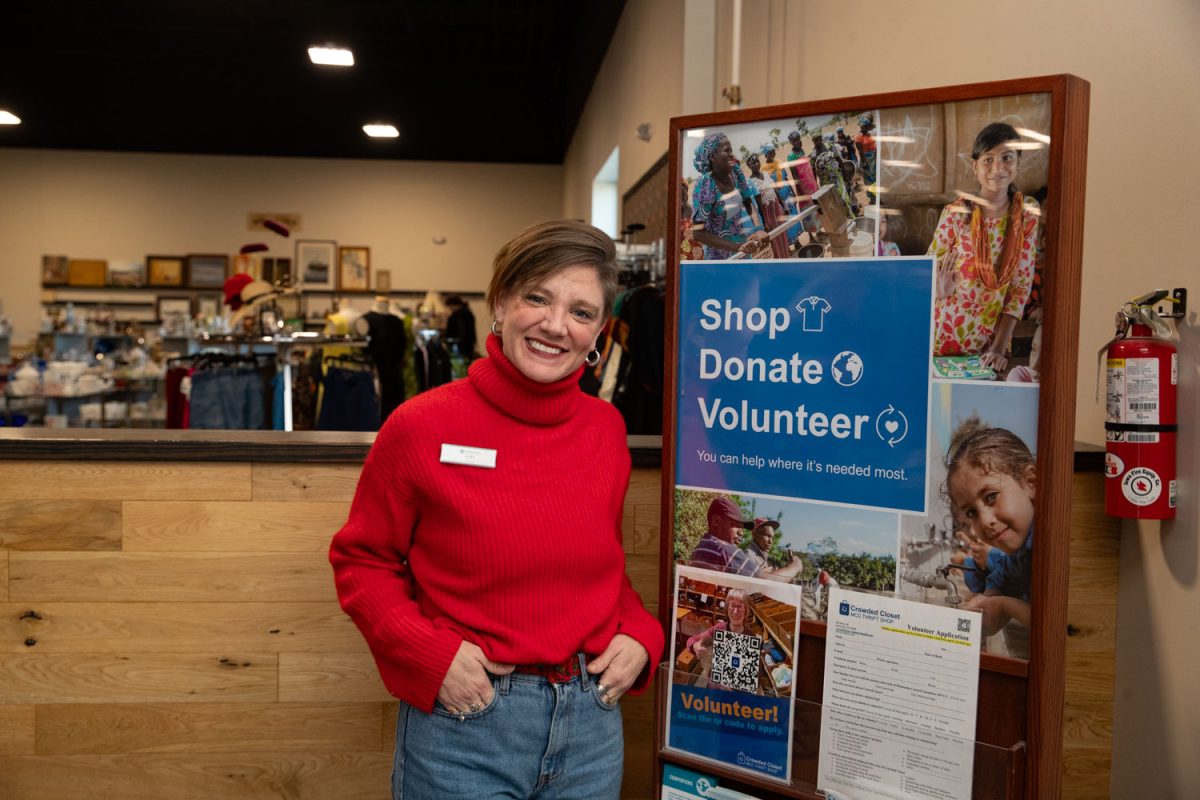 Amy Hospodarsky poses for a photo at Crowded Closet in Iowa City on Monday, Oct. 27, 2025. Hospodarsky is running from Iowa City Council this upcoming election, and has worked as director at the Crowded Closet for the past year because “It’s a mesh of all the causes I’m interested in.”