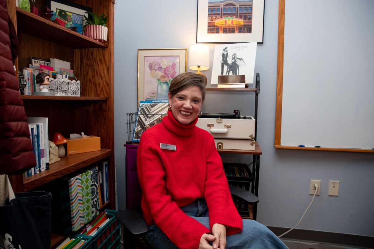 Amy Hospodarsky poses for a photo at Crowded Closet in Iowa City on Monday, Oct. 27, 2025. Hospodarsky is running from Iowa City Council this upcoming election, and has worked as director at the Crowded Closet for the past year because “It’s a mesh of all the causes I’m interested in.”