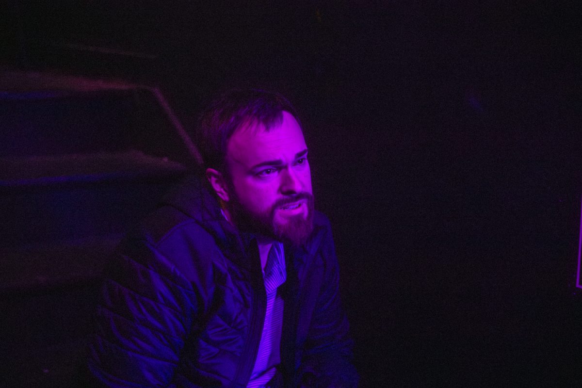 DJ Nate plays music at Studio 13 in Iowa City on Saturday, Nov. 15, 2025. He plays music both before and after the drag shows that Studio hosts. (Mitchell Brinkmeyer/The Daily Iowan)