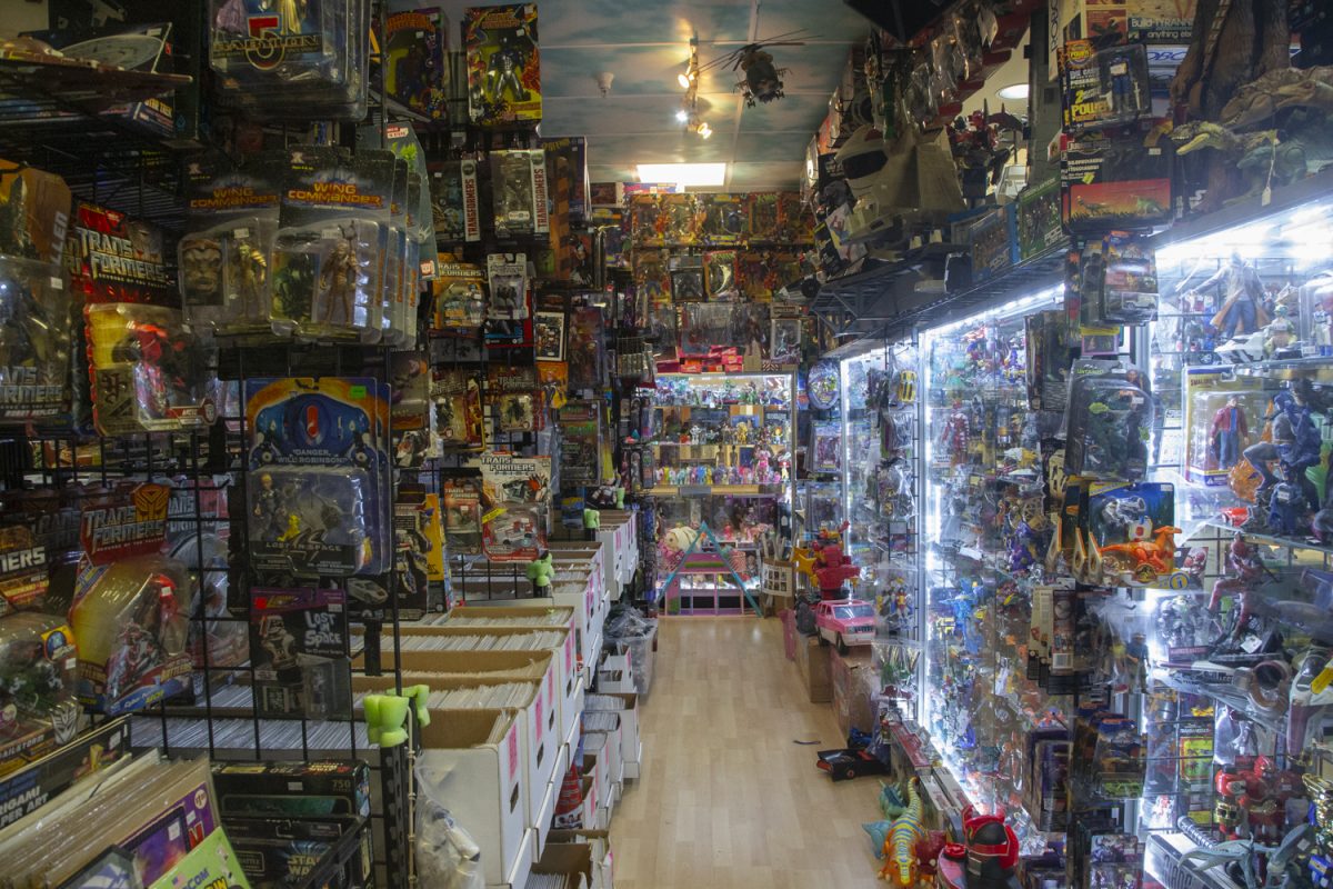 Bartertown Toys and Collectibles displays shelves of vintage movies, action figures, and merchandise in Iowa City on Tuesday, Sept 10, 2024.