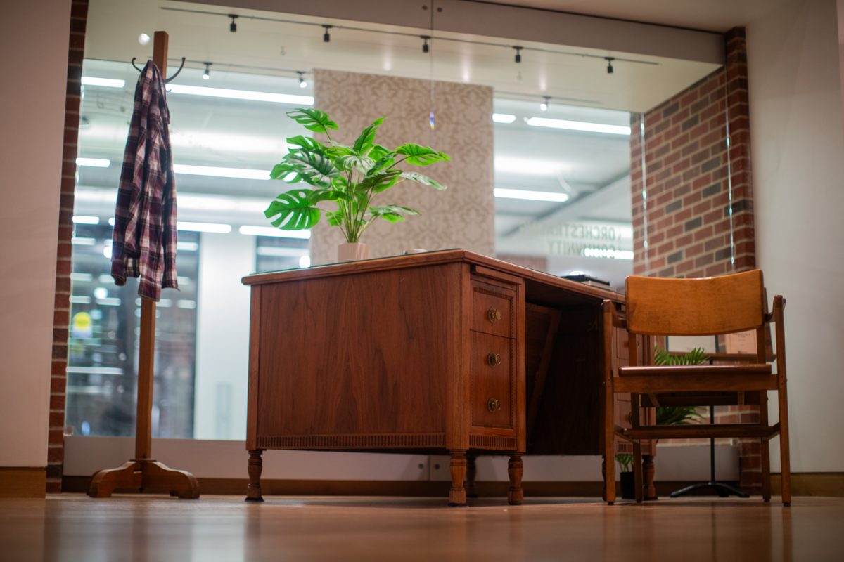 A model of “A Conductor’s Study” showcases how late Iowa conductor James Dixon’s desk and office would have looked like at the University of Iowa Main Library on Tuesday, Jan. 20, 2026. The UI Main Library debuted a gallery dedicated to the public service of Dixon, who died in 2007, on Jan. 20. (Danny Enright/The Daily Iowan)