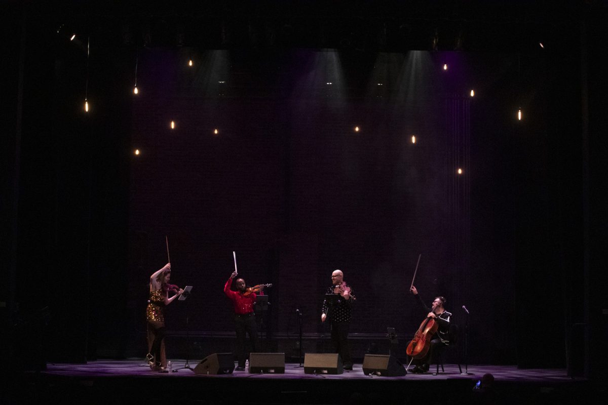 Members of the Vitamin String Quartet perform during their show in the Englert Theater as apart of their tour, Vitamin String Quartet: The music of Taylor Swift, Bridgerton and Beyond on Wednesday, Oct. 30, 2024. 
The group’s next stop on their tour will be on November 1, in Des Moines IA.