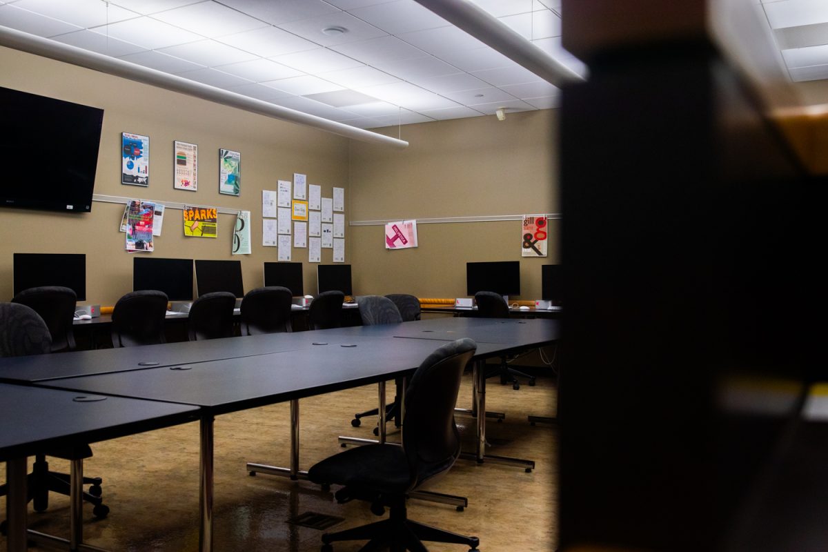 Photo Illustration of empty classroom at the Alder Journalism and Mass Communication Building in Iowa City, Iowa on Tuesday, Jan. 27, 2026. University students share ideas for potential classes that would best fit their interest and academic goals.