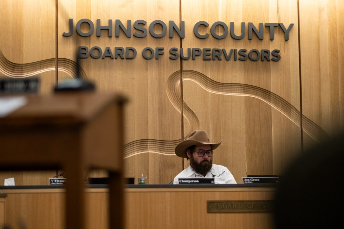 Johnson County Supervisor Jon Green, commences a Board of Supervisors meeting on Wednesday, Feb. 4, 2026. The Johnson County Board of Supervisors meets twice a week at the Heath and Human Services Building on Dubuque Street in Iowa City. Green was elected in 2021.