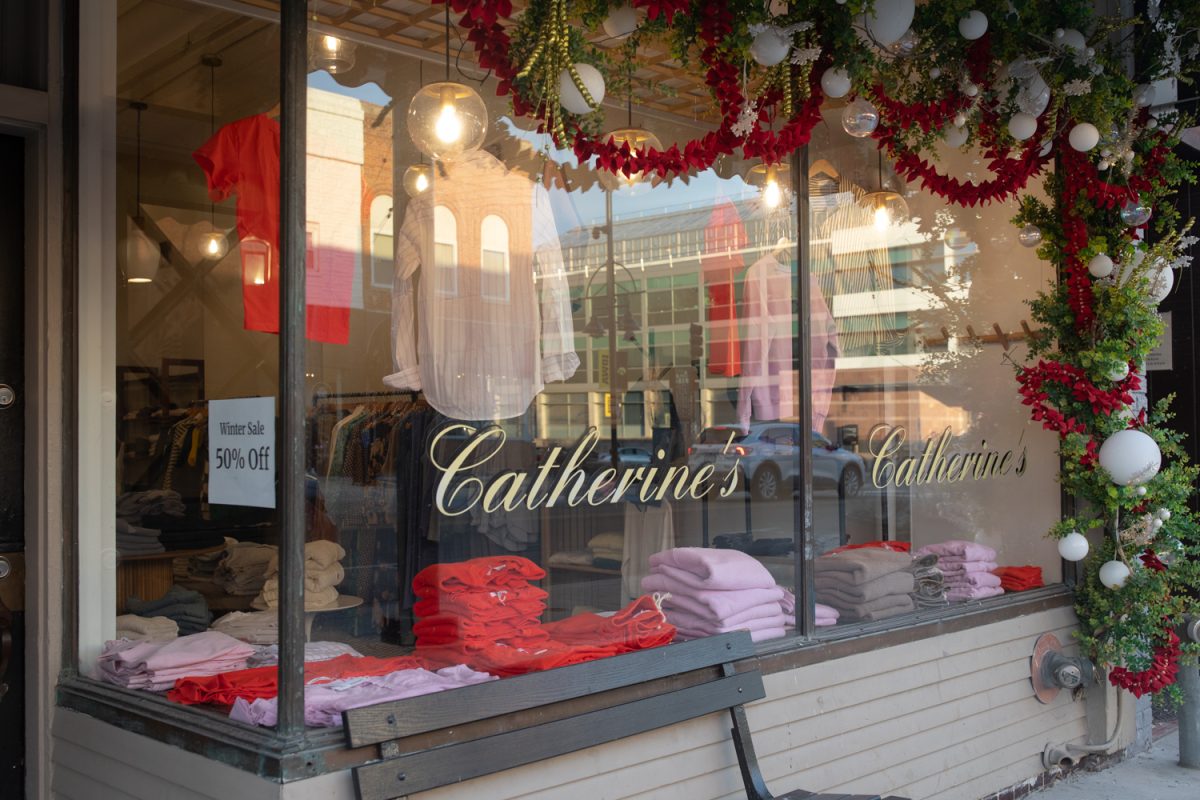 A shop at downtown Iowa City decorates using lights and flowers in preparation of Valentine’s Day. Photo taken on Tuesday, February 10th, 2026. (Sal Yang/The Daily Iowan)