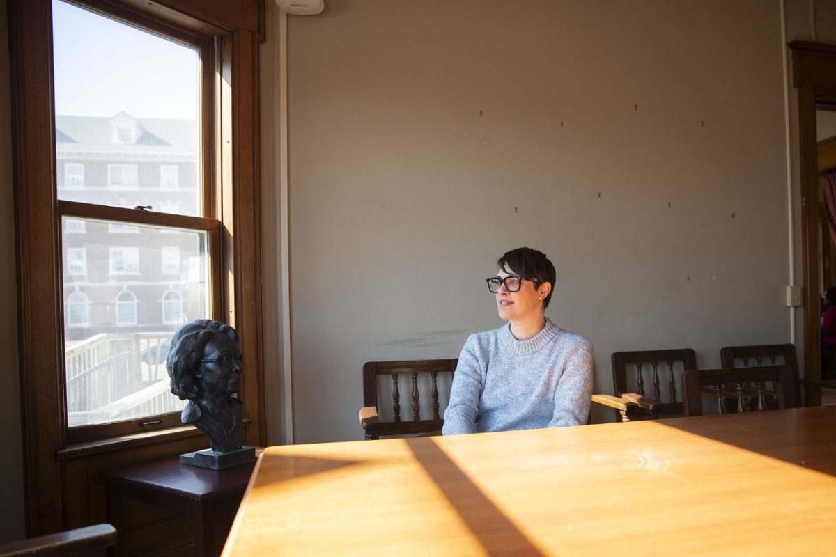 Cate DiCharry poses for a portrait at the Shambaugh House in Iowa City on Tuesday, Feb. 17, 2026. DiCharry was named the director of the International Writing Program following the retirement of former director Chris Merrill retired in 2025.