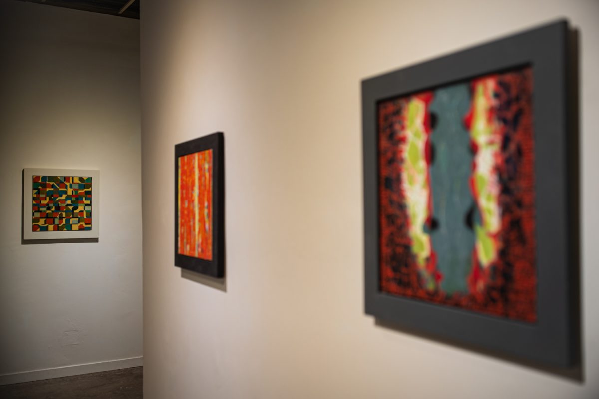 Pieces from artist Steven Erickson’s new exhibit, titled “Partworks,” are seen at the ArtiFactory gallery in Iowa City, IA on Friday, Feb. 20, 2026. Erickson, the current manager of design, preparation and installation at the Stanley Museum of Art in Iowa City, encouraged viewers of the exhibit to “let yourself become conscious of how your mind creates forms and feelings.” (Mitchell Brinkmeyer/The Daily Iowan)