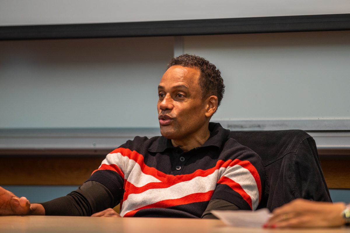Hill Harper joins a “fireside” chat with students and peers at the Boyd Law Building on Tuesday, Feb. 24th, 2026 in Iowa City, IA. Harper, an Iowa City native, discusses his career path as a lawyer, actor, writer, entrepreneur, ambassador and several other pursuits.